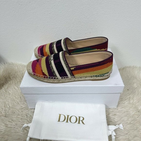 NIB DIOR Granville Logo Embroidered Multicolor Patchwork Flat Espadrille 38 - Picture 6 of 9